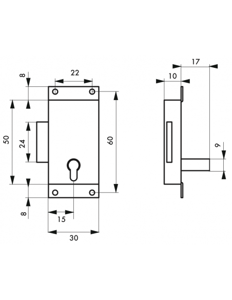 Serrure de meuble de meuble à pattes laitonnée 30 mm 00100231