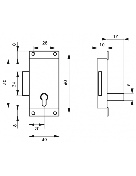 Serrure de meuble à pattes acier zingué 40 mm 00900242