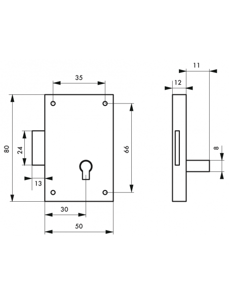 Serrure de meuble acier poli 50 mm droite 00100352