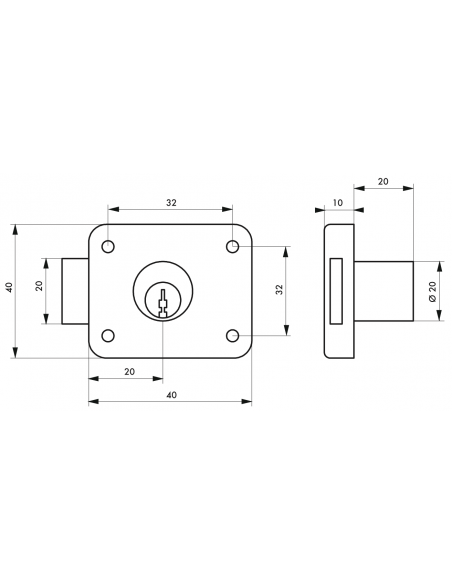 Serrure de meuble en applique longueur 20 mm 00102402