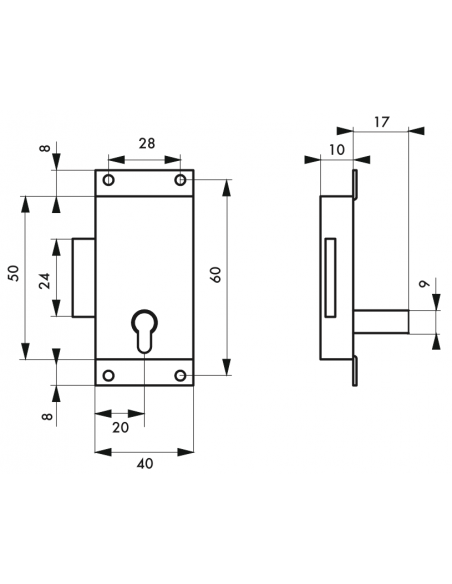 Serrure de meuble de meuble à pattes acier zingué 40 mm 00100242