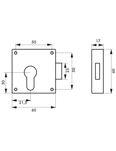 Boîtier Serrure de meuble universelle à cylindre profilé 00107495