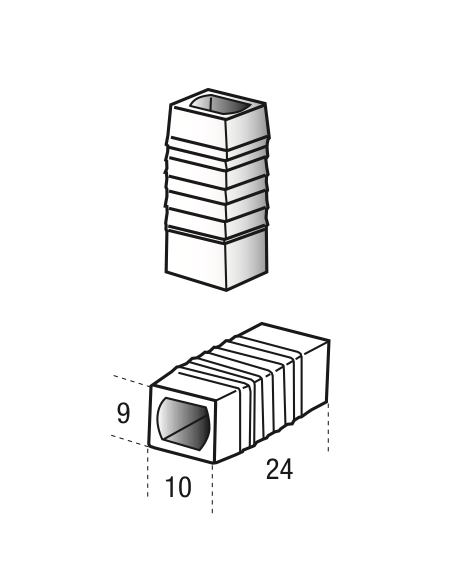 Guide de tringle pour crémone  x2 Dimensions : 10 x 9 x 24 mm 00077024