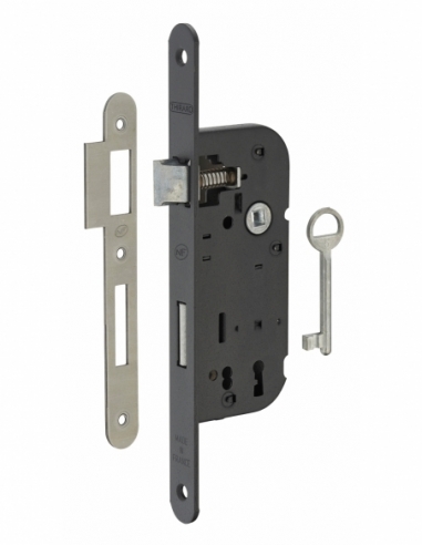 Serrure à encastrer NF - Axe 40mm - pêne dormant 1/2 tour - porte d'intérieur 00401502