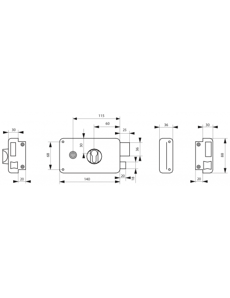 BOITIER pour cylindre profilé - 140 x 88 mm - à fouillot OU tirage - droite OU gauche (selon modèle) 00909766
