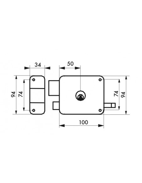 Serrure en applique à DC à tirage 100 x 94 mm / 140 x 94 mm - droite OU gauche (selon modèle) 00094334