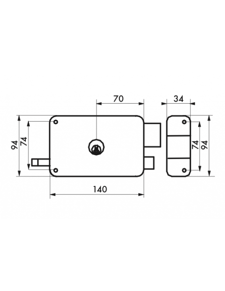 Serrure en applique à DC à tirage 100 x 94 mm / 140 x 94 mm - droite OU gauche (selon modèle) 00094334