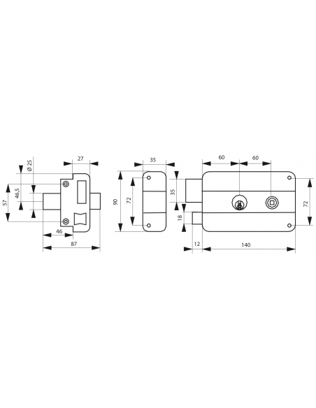 Serrure en applique à DOUBLE CYLINDRE à fouillot OU tirage - droite OU gauche (selon modèle) 00508116