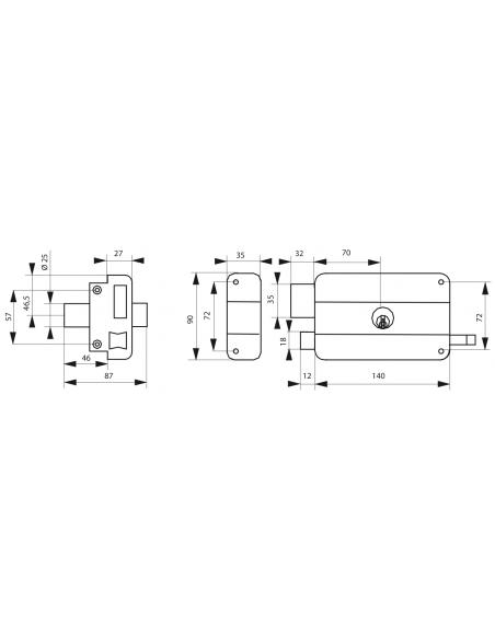 Serrure en applique à DOUBLE CYLINDRE à fouillot OU tirage - droite OU gauche (selon modèle) 00508116
