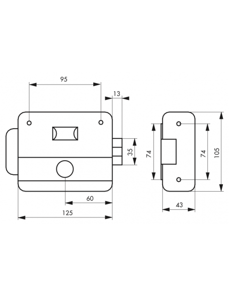 Serrure en applique de sûreté à bouton poussoir et cylindre 50 mm réversible 3 clés - a commande electrique 00505006
