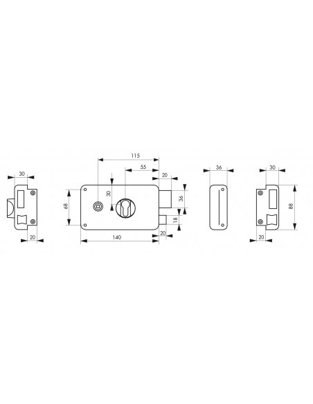 BOITIER pour cylindre profilé - 140 x 88 mm - à fouillot OU tirage - droite OU gauche (selon modèle) 00909766