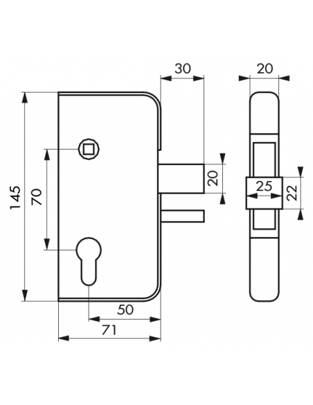BOITIER cylindre profilé 71 x 145 mm pour portail PVC - droite OU gauche (selon modèle) - grille ou portail 00536079