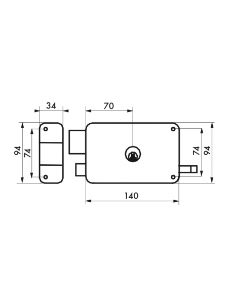 Serrure en applique à DC à tirage 100 x 94 mm / 140 x 94 mm - droite OU gauche (selon modèle) 00094334