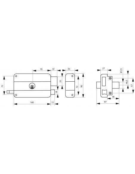 Serrure en applique à DOUBLE CYLINDRE à fouillot OU tirage - droite OU gauche (selon modèle) 00508116