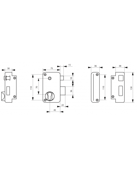 BOITIER pour cylindre profilé -75 x 130 mm - à fouillot OU tirage - droite OU gauche (selon modèle) 00309816