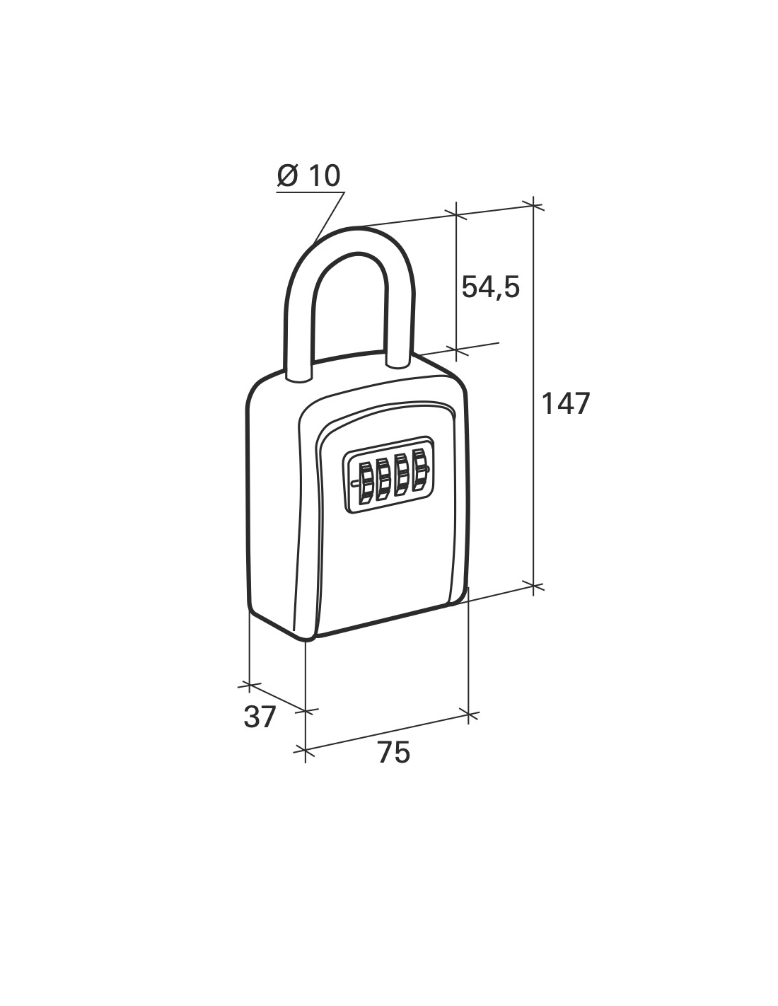 Boite à clé à combinaison avec anse 187 x 65 x Ø 11,5 mm