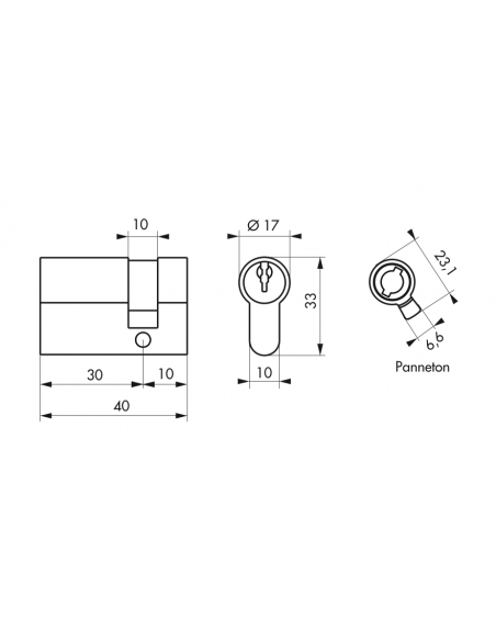 Cylindre SA Laiton pour Serrure - 3 clés - avec vis 00016304