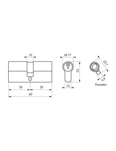 Cylindre SA Nickelé pour Serrure - 3 clés - avec vis 00016318
