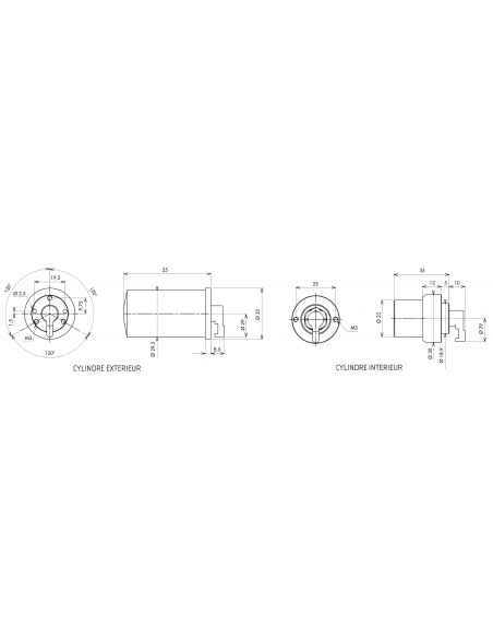 Jeu Cylindre de Serrure ronds Ø 23 mm 3 clés 00030139