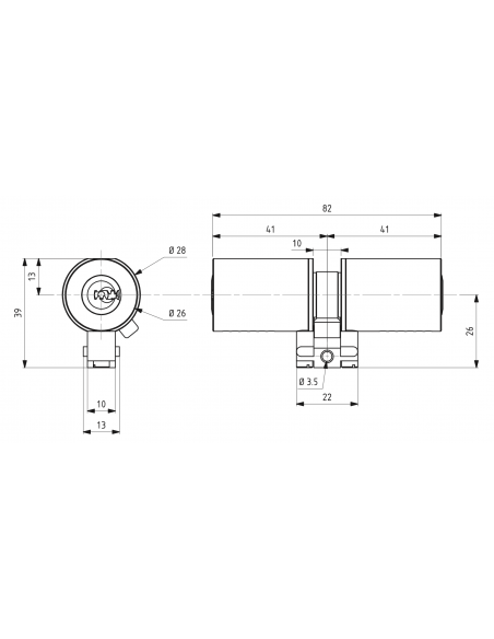 Cylindre T2 FIC de Serrure 41 x 41 mm 00030145