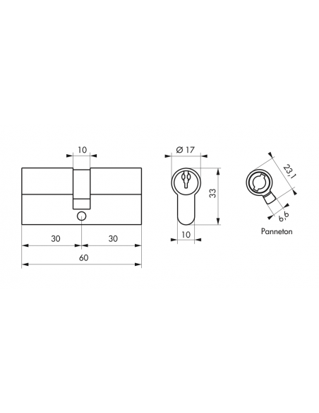 Cylindre HG 5 Laiton de Serrure - 3 clés 00053030