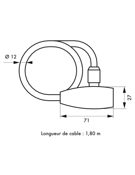 Antivol TWISTY Câble Ø 12 long. 1,80 m avec support 2 clés 00300336