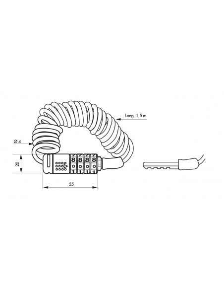 Antivol TWISTY ø 4 mm long.1,50m à combinaison modifiable 00277999