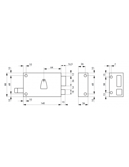 Serrure en applique 6 gorges -140x88 mm - droite OU gauche / Tirage ou Fouillot (selon modèle) 00032110