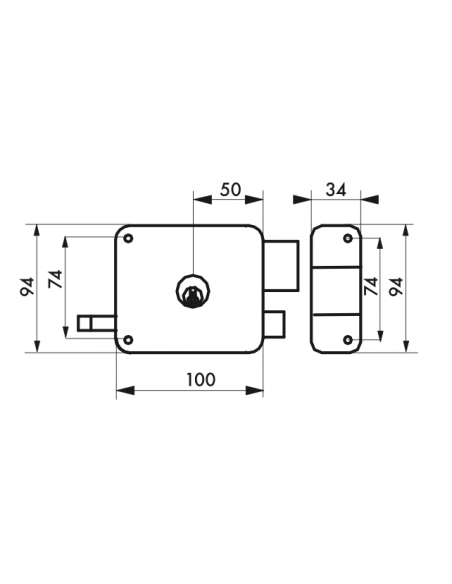 Serrure en applique à DC à tirage 100 x 94 mm / 140 x 94 mm - droite OU gauche (selon modèle) 00094334