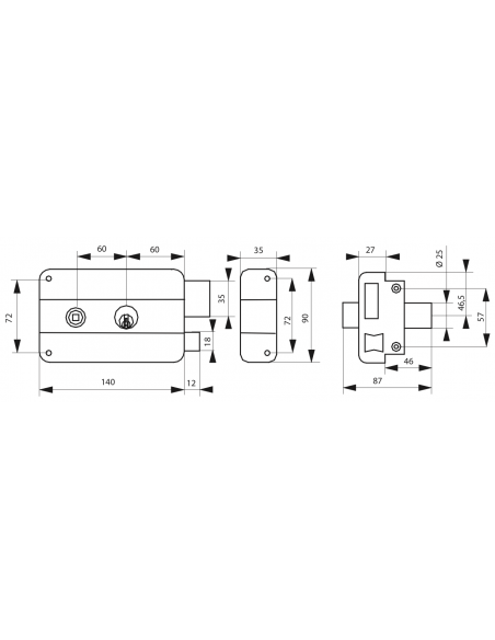 Serrure en applique à DOUBLE CYLINDRE à fouillot OU tirage - droite OU gauche (selon modèle) 00508116