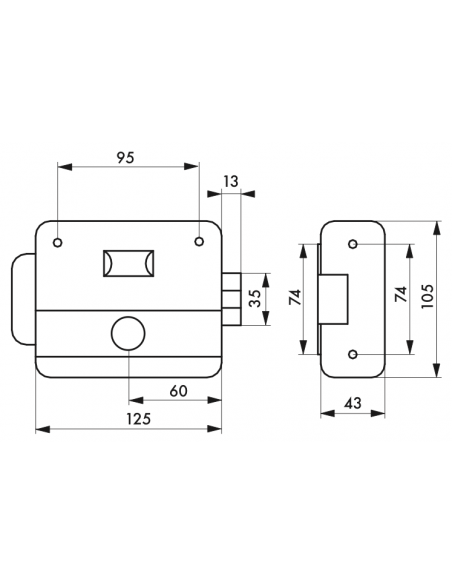 Serrure en applique de sûreté à bouton poussoir et cylindre 50 mm réversible 3 clés - a commande electrique 00505006