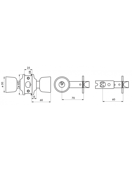 Serrure en applique tubulaire - axe réglable 60/70mm 00500560