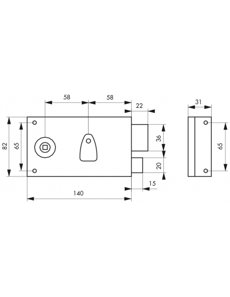 Serrure en applique PDT 1/2 tour 140 x 82 mm droite OU gauche - porte d'intérieur 00500111