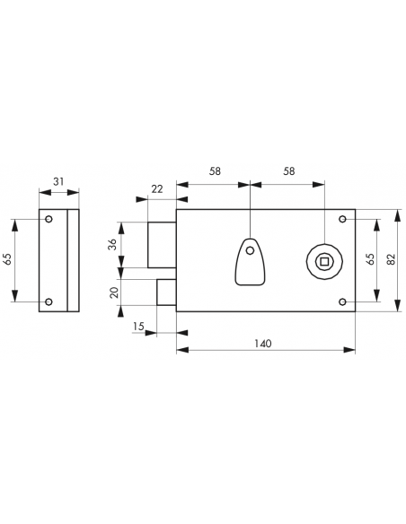 Serrure en applique PDT 1/2 tour 140 x 82 mm droite OU gauche - porte d'intérieur 00500111