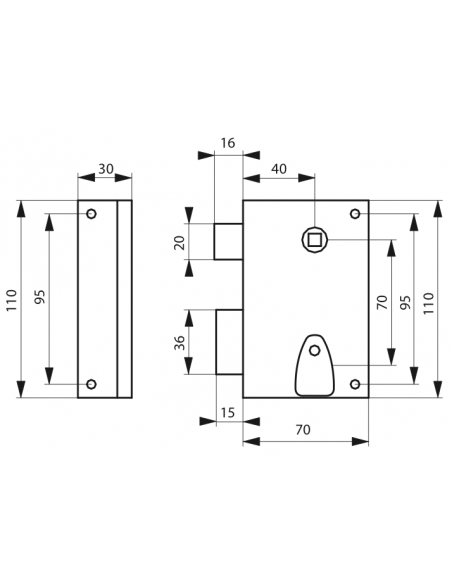 Serrure en applique 70 x 110 mm droite OU gauche 00300131