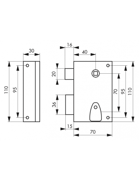 Serrure en applique 70 x 110 mm droite OU gauche 00300131