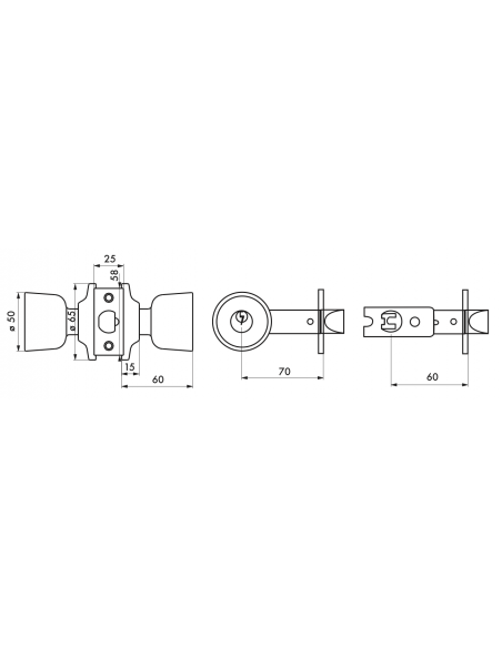 Serrure en applique bec de cane - axe réglable 60/70mm 00500555