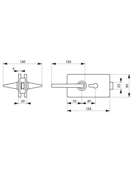 BOITIER Serrure en applique DE MILIEU réversible à cylindre avec béquille - porte vitrée 00009300