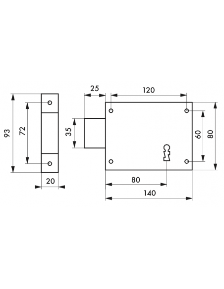 Serrure en applique pêne dormant 85 x 76 mm / 95 x 76 mm / 110 x 80 mm / 140 x 80 mm - droite OU gauche 00392117