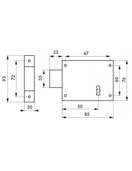 Serrure en applique pêne dormant 85 x 76 mm / 95 x 76 mm / 110 x 80 mm / 140 x 80 mm - droite OU gauche 00392117