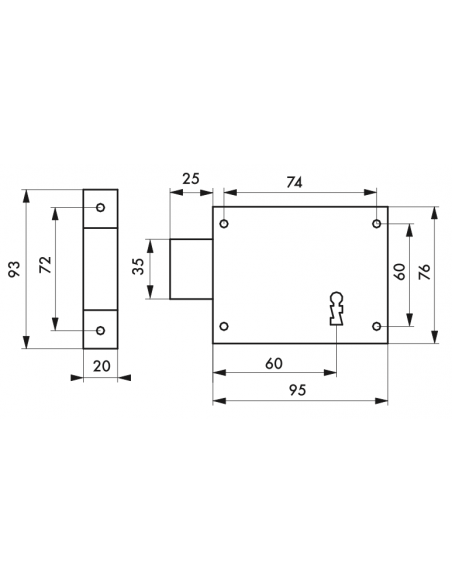 Serrure en applique pêne dormant 85 x 76 mm / 95 x 76 mm / 110 x 80 mm / 140 x 80 mm - droite OU gauche 00392117