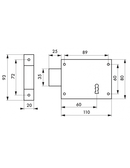 Serrure en applique pêne dormant 85 x 76 mm / 95 x 76 mm / 110 x 80 mm / 140 x 80 mm - droite OU gauche 00392117