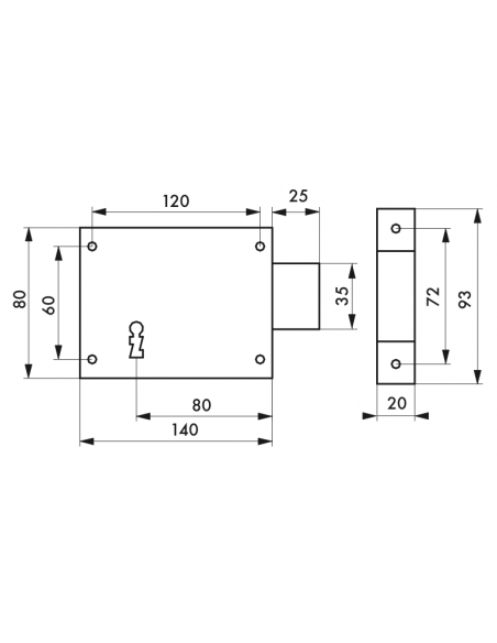 Serrure en applique pêne dormant 85 x 76 mm / 95 x 76 mm / 110 x 80 mm / 140 x 80 mm - droite OU gauche 00392117