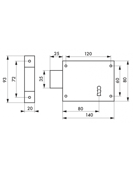 Serrure en applique pêne dormant 85 x 76 mm / 95 x 76 mm / 110 x 80 mm / 140 x 80 mm - droite OU gauche 00392117