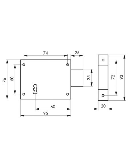 Serrure en applique pêne dormant 85 x 76 mm / 95 x 76 mm / 110 x 80 mm / 140 x 80 mm - droite OU gauche 00392117