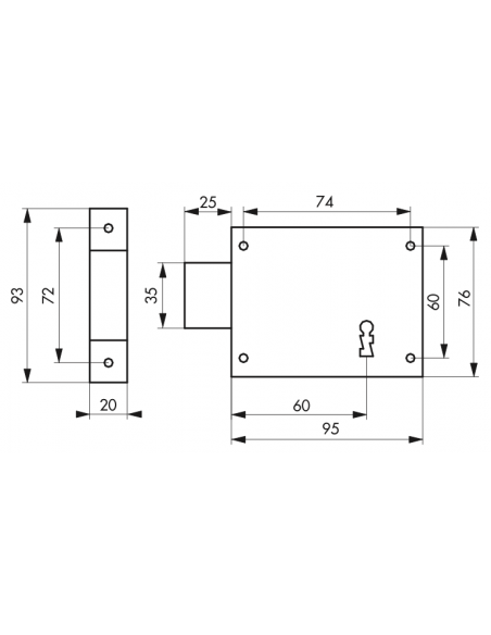 Serrure en applique pêne dormant 85 x 76 mm / 95 x 76 mm / 110 x 80 mm / 140 x 80 mm - droite OU gauche 00392117