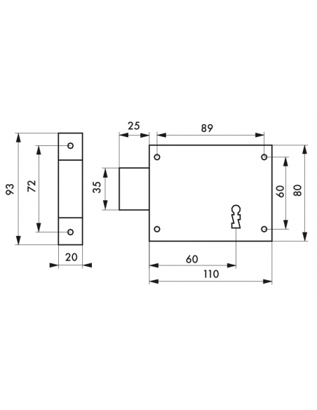 Serrure en applique pêne dormant 85 x 76 mm / 95 x 76 mm / 110 x 80 mm / 140 x 80 mm - droite OU gauche 00392117
