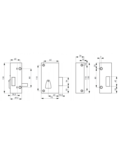 Serrure en applique 75 x 130 mm droite ou gauche 00086117