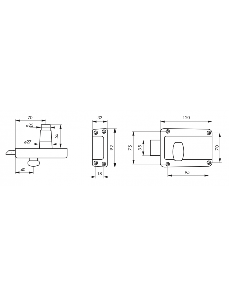 Serrure en applique DE SURETE à cyl. et bouton poussoir 120 x 90 avec poignée 00500017