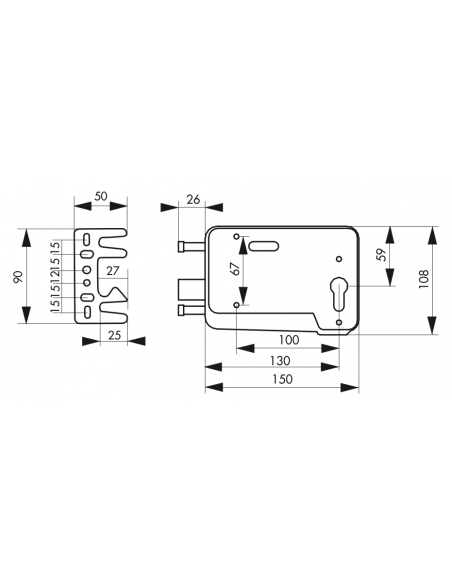 Serrure de porte de garage réversible pour cylindre - porte bois ou PVC 00500067